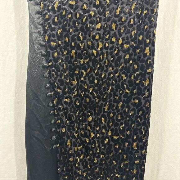 Intermix Ava Velvet Black Gold Leopard Slit Prom Midi Slip Dress Womens Size 4 - Picture 5 of 12